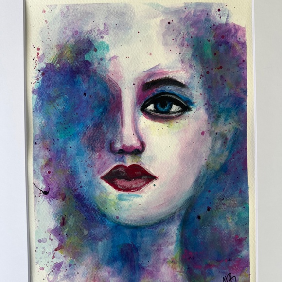 Enchantment Abstract Acrylic Watercolor Effect Painting of Woman's Face - Picture 12 of 13